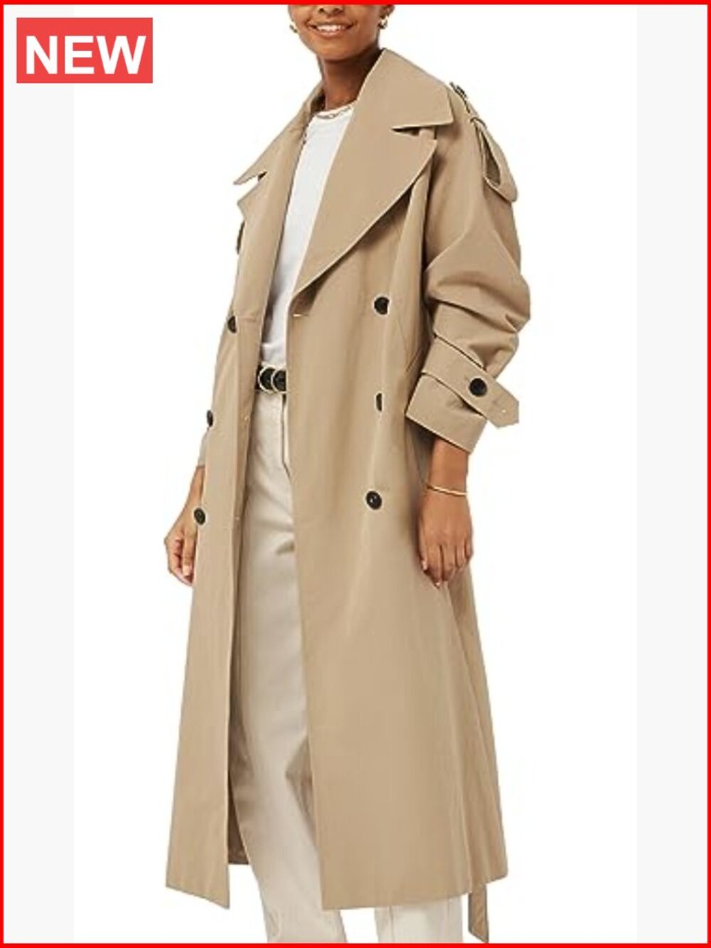 Oversized Double Breasted Trench Coat with Belt Windproof Overcoat - Picture 2 of 7